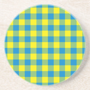 Posavasos Patrón de cuadros escoceses azules amarillos y ver