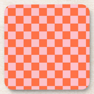 Posavasos Patrón de cuadros naranja y rosa