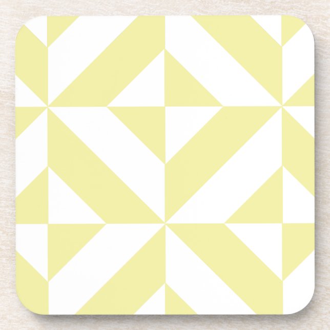 Posavasos Patrón de cubo de deco geométrico amarillo pálido (Frente)