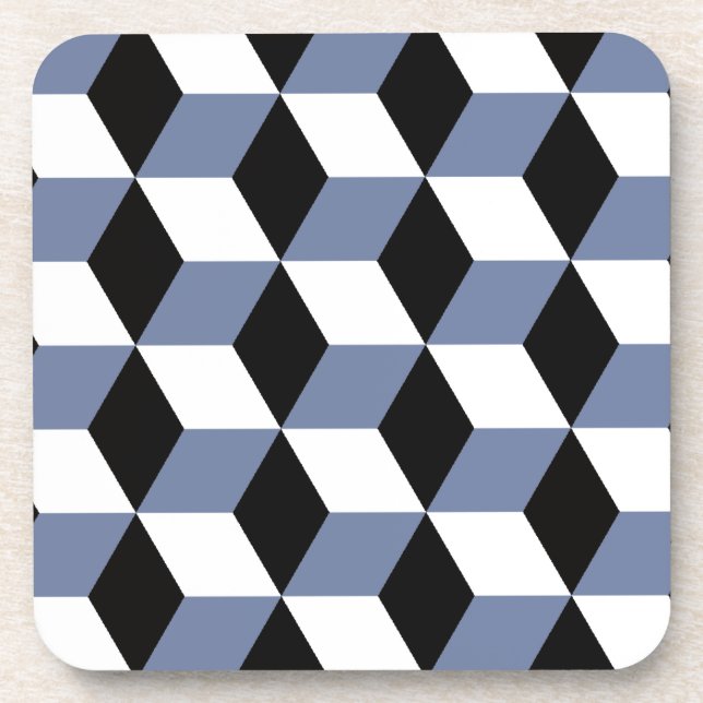 Posavasos Patrón de Cubos 3D azul cielo y blanco negro (Frente)