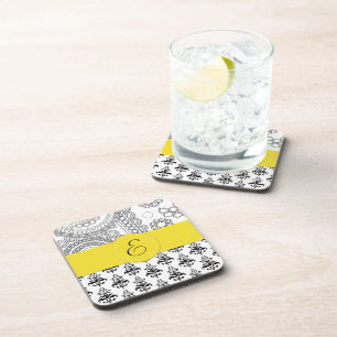 Posavasos Patrón de Damasco, Damasco blanco y negro, monogra