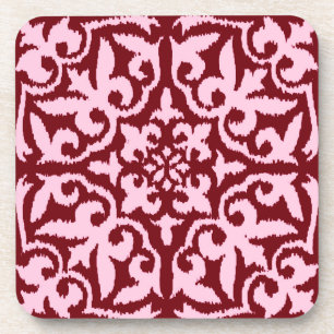 Posavasos Patrón de damasco de Ikat - Borgoña y rosa