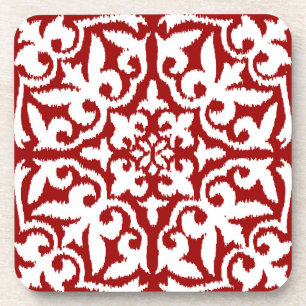 Posavasos Patrón de damasco de Ikat - rojo oscuro y blanco