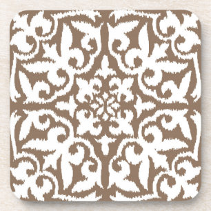 Posavasos Patrón de damasco de Ikat - Taupe Tan y Blanco