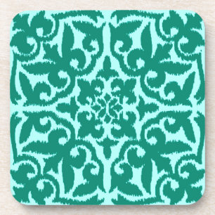 Posavasos Patrón de damasco de Ikat - Turquesa y Aqua