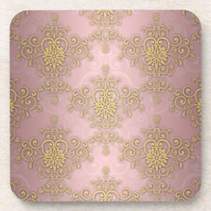 Posavasos Patrón De Damasco De Oro Y Rosa Girona