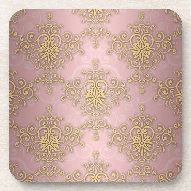 Posavasos Patrón De Damasco De Oro Y Rosa Girona (Frente)