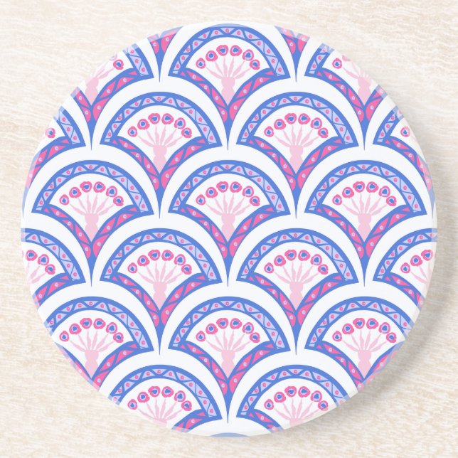 Posavasos patrón de damasco floral azul (Frente)