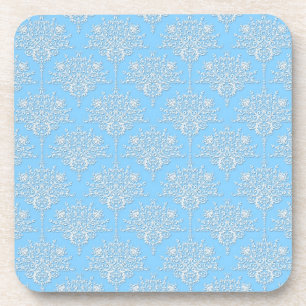 Posavasos Patrón de damasco floral azul pálido y blanco