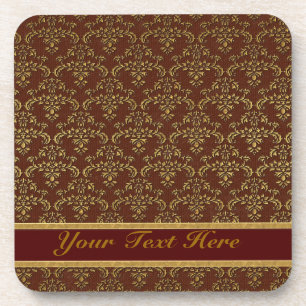 Posavasos Patrón de Damasco marrón y dorado