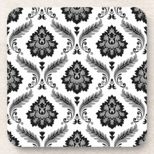 Posavasos Patrón de damasco rococó gris negro blanco