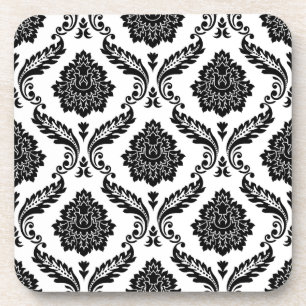 Posavasos Patrón de damasco rococó negro sobre blanco