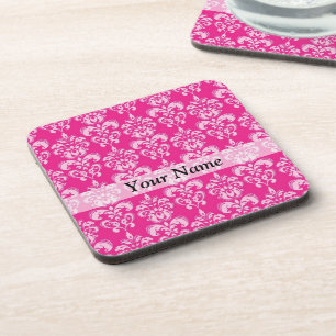Posavasos Patrón de damasco rosa caliente