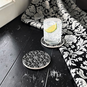 Posavasos Patrón de damasco victoriano en blanco y negro