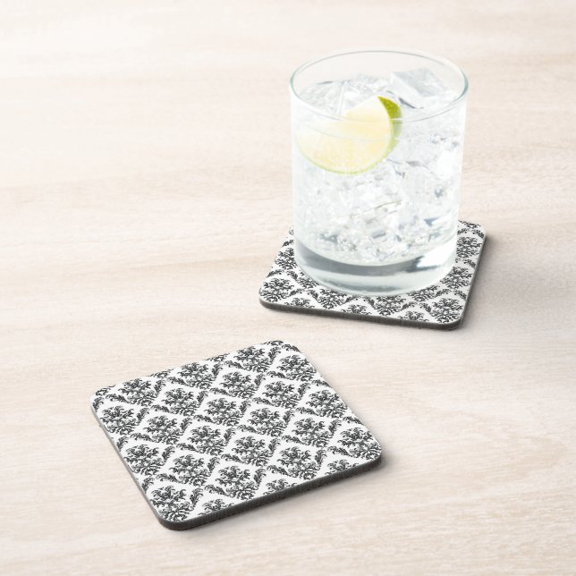 Posavasos Patrón de Damask, Damasco francés, negro y blanco (Lado Derecho)