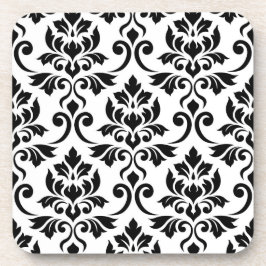 Posavasos Patrón de Damask de Feuille negro en blanco