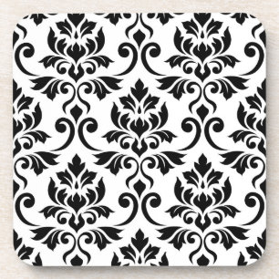 Posavasos Patrón de Damask de Feuille negro en blanco
