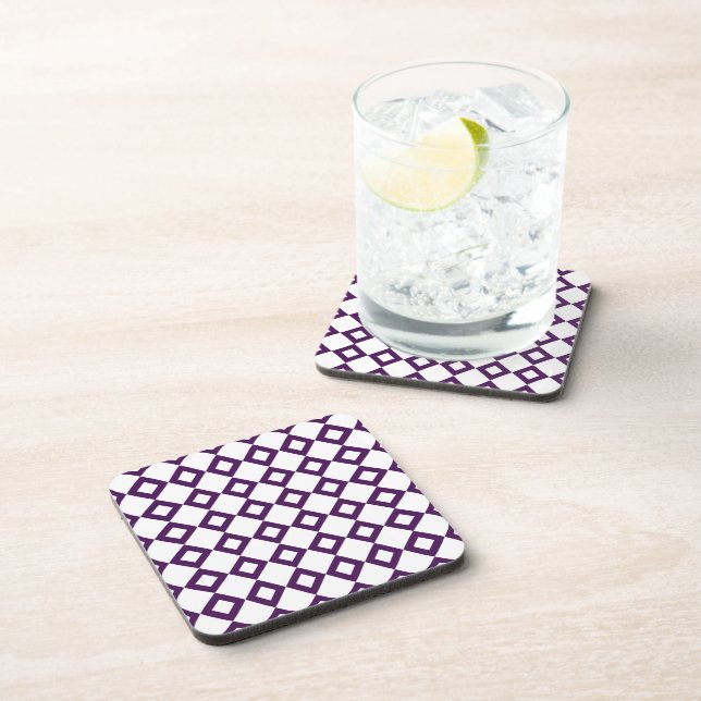 Posavasos Patrón de diamante blanco y púrpura (Lado Derecho)