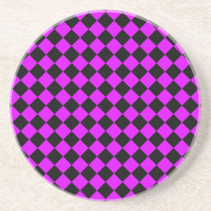 Posavasos Patrón de diamante de cuadros púrpura negro