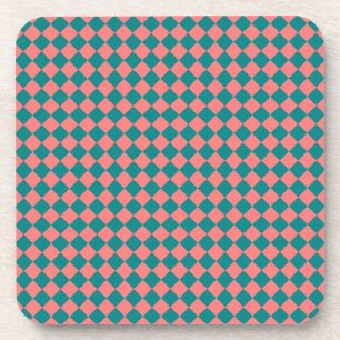 Posavasos Patrón de diamante de cuadros rosa cyan