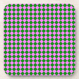 Posavasos Patrón de diamante de cuadros rosa verde