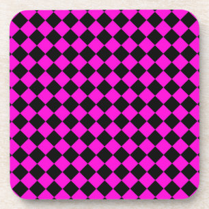Posavasos Patrón de diamante de cuadros rosa y negro