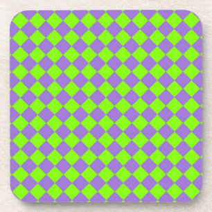 Posavasos Patrón de diamante de cuadros verdes y morados