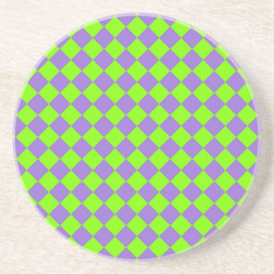 Posavasos Patrón de diamante de cuadros verdes y morados
