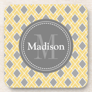 Posavasos Patrón de diamante gris amarillo moderno y elegant