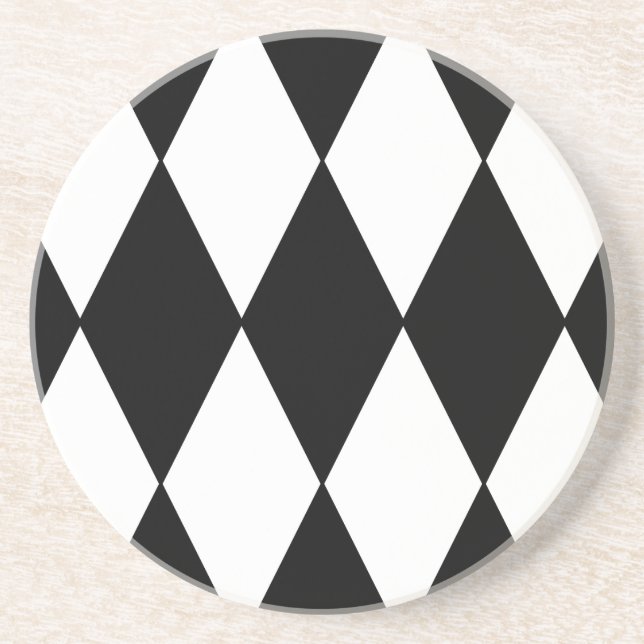 Posavasos Patrón de diamante negro y blanco retro (Frente)