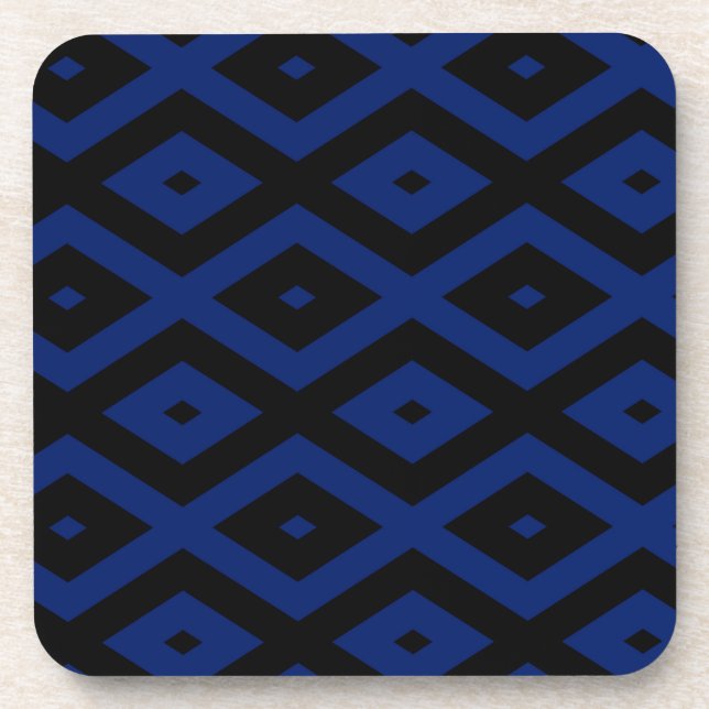 Posavasos Patrón de diamantes azul y negro (Frente)