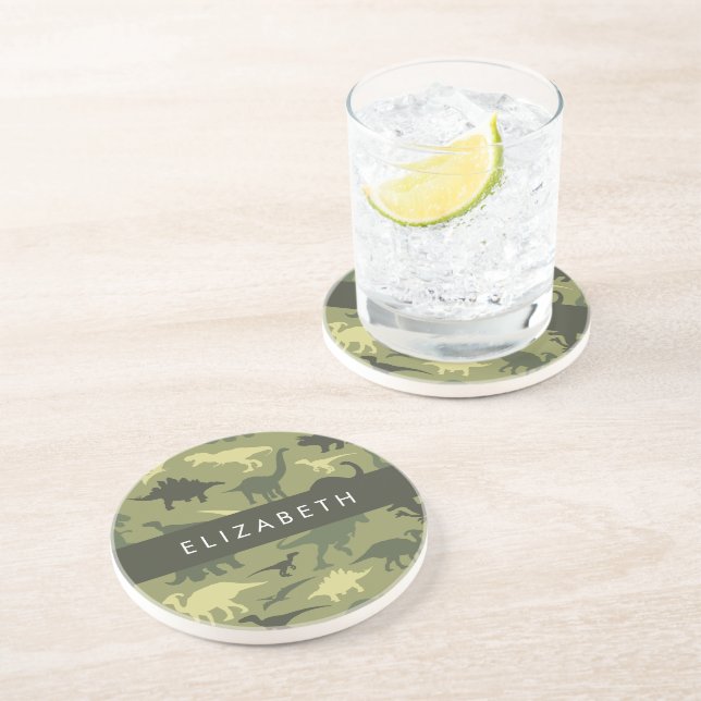 Posavasos Patrón de dinosaurios, silueta de dinosaurios, tu  (Lado)