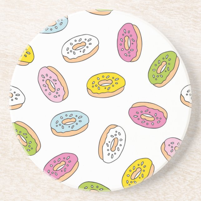 Posavasos Patrón de donuts Doodle, diseño sin fisuras. (Frente)