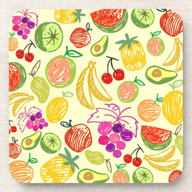 Posavasos Patrón de Doodle de Fruta Variado (Frente)