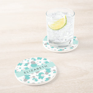 Posavasos Patrón De Elefantes Azules, Estrellas, Tu Nombre
