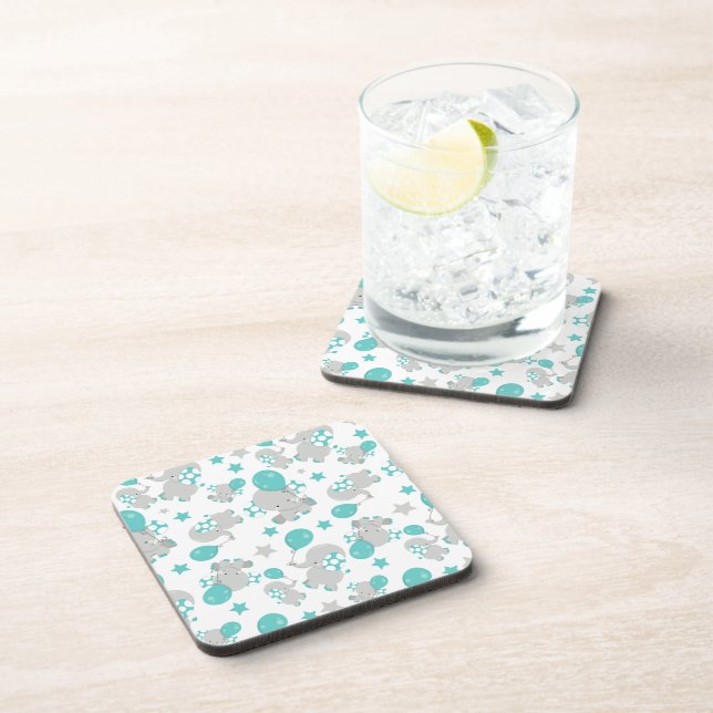 Posavasos Patrón de Elefantes, Elefantes Cutos - Gris Azul (Lado Derecho)