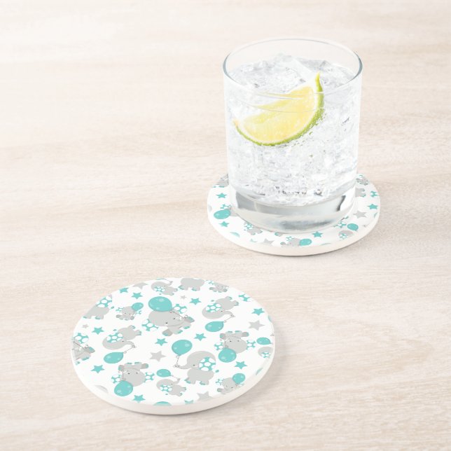 Posavasos Patrón de Elefantes, Elefantes Cutos - Gris Azul (Lado)