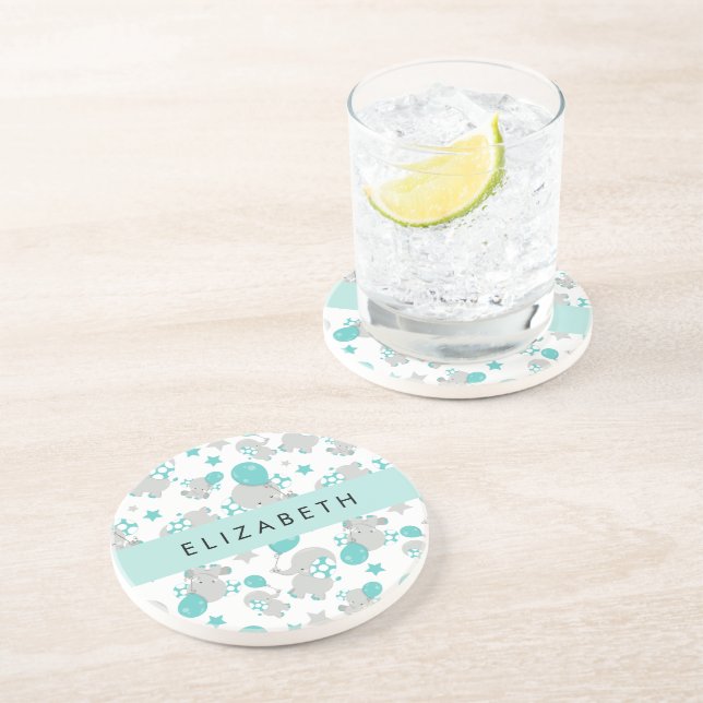 Posavasos Patrón De Elefantes, Elefantes Cutos, Tu Nombre (Lado)