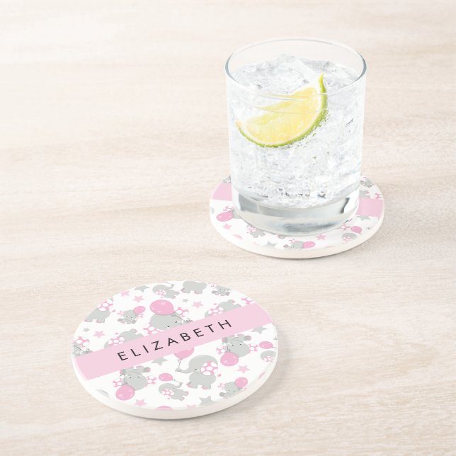 Posavasos Patrón De Elefantes, Elefantes Cutos, Tu Nombre (Lado)