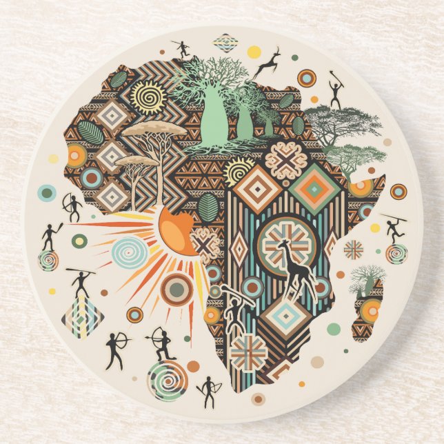 Posavasos Patrón de elementos tribales decorativos del mapa  (Frente)