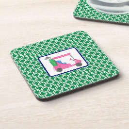 Posavasos Patrón de enlace blanco verde preppy Carro de golf