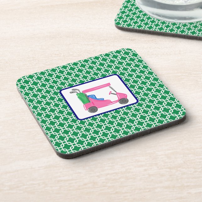 Posavasos Patrón de enlace blanco verde preppy Carro de golf (Lado Izquierdo)