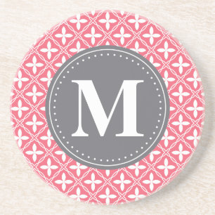 Posavasos Patrón de Entramado Floral Blanco Rosa Monogramado