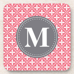 Posavasos Patrón de Entramado Floral Blanco Rosa Monogramado