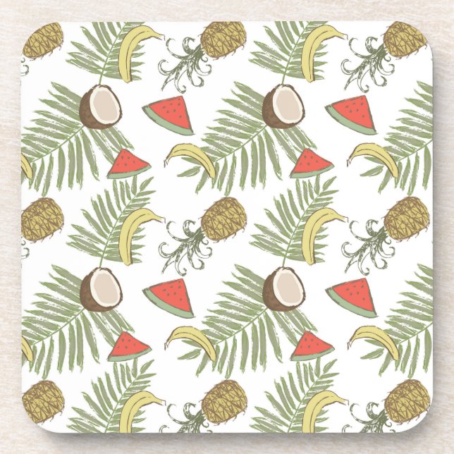 Posavasos Patrón de esbozo de fruta tropical (Frente)