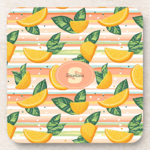 Posavasos Patrón de esclavos naranjas con hojas verdes en Pa