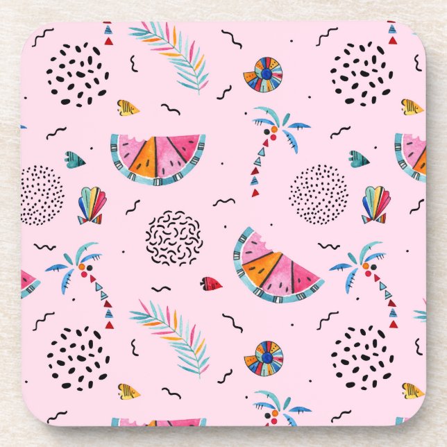 Posavasos Patrón de estilo memphis rosado tropical (Frente)
