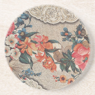 Posavasos Patrón de flor blanca de naranja rojo vintage