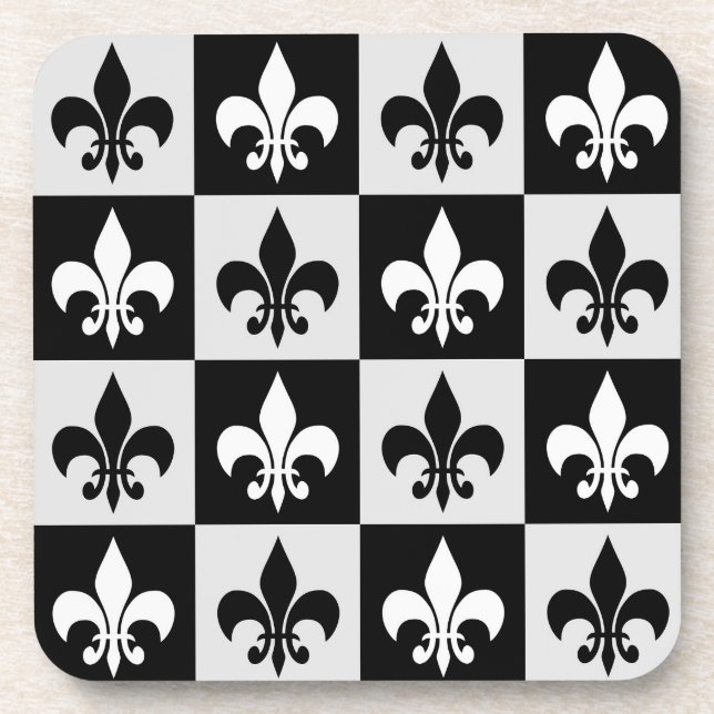 Posavasos Patrón de flor blanco negro controlado-De-Lis (Frente)