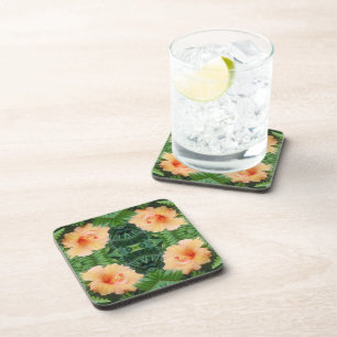 Posavasos Patrón de flor de Hibiscus naranja